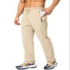 Pudolla Men's Workout Athletic Pants Elastic Waist Jogging Running Pants for Men with Zipper Pockets(Khaki Small) view 2