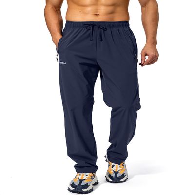 Pudolla Men's Workout Athletic Pants Elastic Waist Jogging Running Pants for Men with Zipper Pockets(Navy Blue Small)