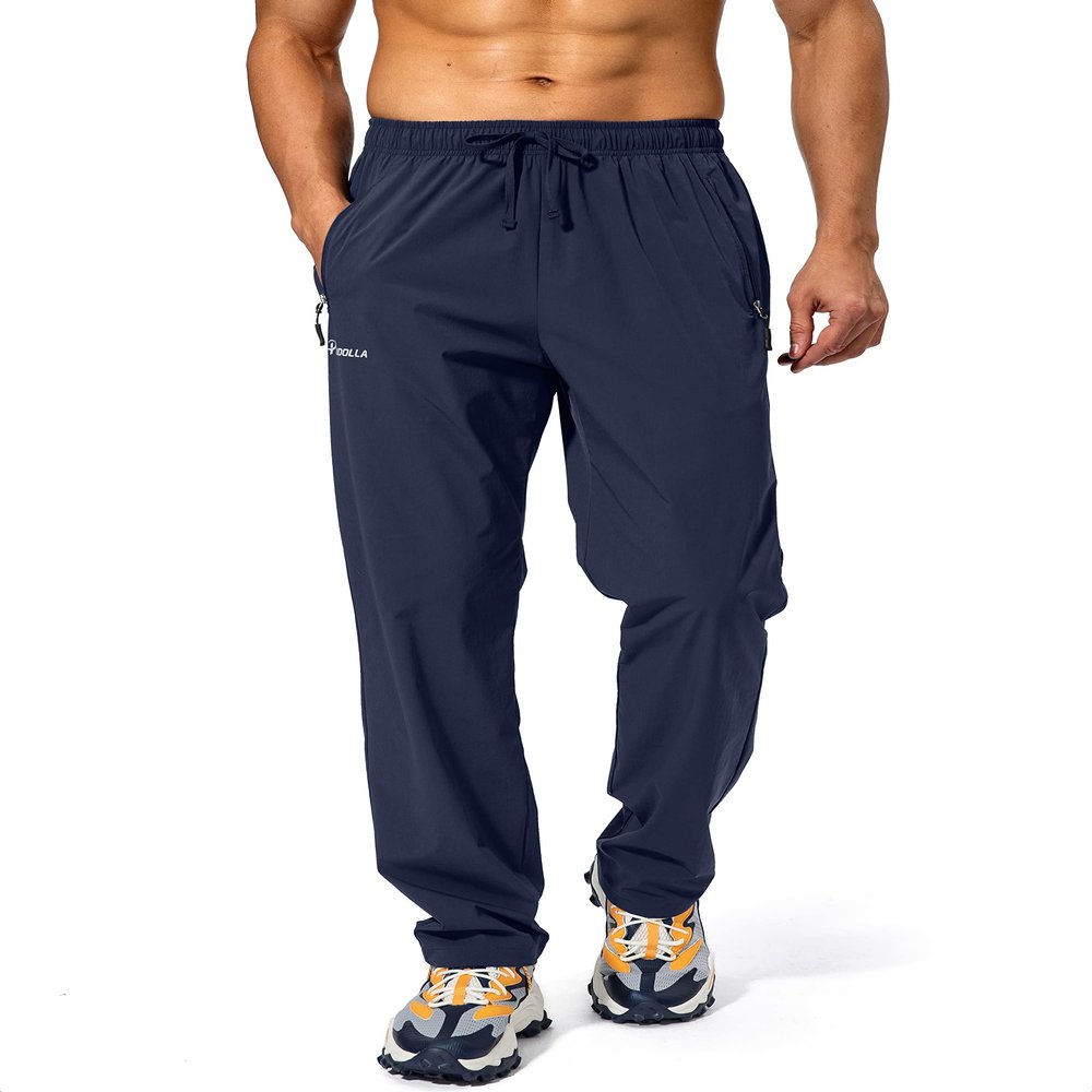 Pudolla Men's Workout Athletic Pants Elastic Waist Jogging Running Pants for Men with Zipper Pockets(Navy Blue Small)