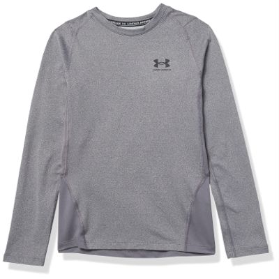 Under Armour Boys' ColdGear Armour Long Sleeve T-Shirt, Charcoal Light Heather (019)/Black, Youth X-Small