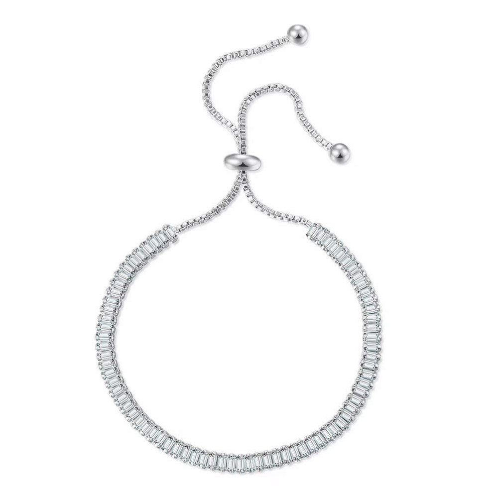MVONCITY Women's Cluster Bolo Tennis Bracelet Adjustable Sparkling CZ Crystal Slip Full Diamond Halo Slider Pull Chain Bracelet
