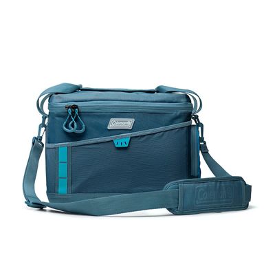 Coleman Ocean Blue 30 Can Cooler Bag with 4-Way Stretch Mesh Pockets, Padded Handles, and Durable Protective Base
