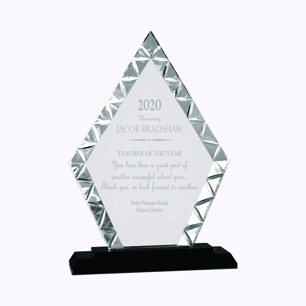 Ravanox Personalized 9" Diamond Accent Engraved Glass Plaque Award, Custom Engraved Glass Awards Plaques and Trophies for Employee Appreciation, Recognition, Retirement