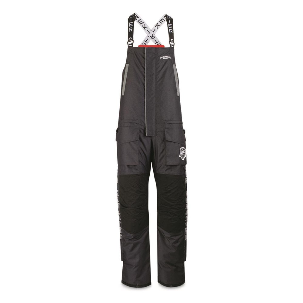 StrikeMaster Pro Bibs, Waterproof Insulated Ice Fishing Bibs with SOS Flotation Assistance and Thermal Protection, Black/Grey