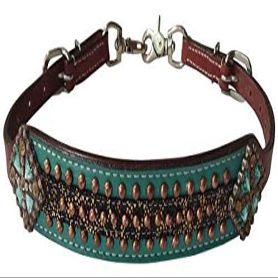 Showman Gold Metallic Cheetah Print Leather Wither Strap w/Teal Accent
