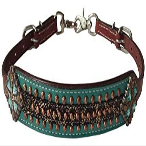 Showman Gold Metallic Cheetah Print Leather Wither Strap w/Teal Accent
