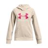Under Armour Girls' Rival Fleece Core Logo Hoodie, Oatmeal Light Heather (783)/Cerise, Youth X-Small view 1