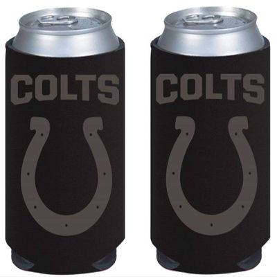 Colts 2-Pack 12oz CAN Beverage Cooler Tonal Black Design Neoprene Insulator Holder Football