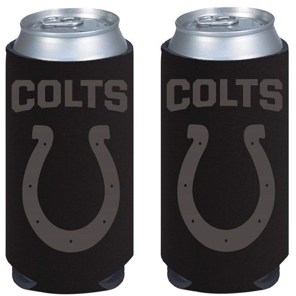 Colts 2-Pack 12oz CAN Beverage Cooler Tonal Black Design Neoprene Insulator Holder Football
