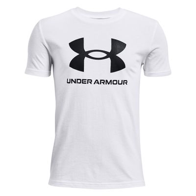 Under Armour Boys' Sportstyle Logo Short-Sleeve T-Shirt, White (100)/Black, Youth X-Large