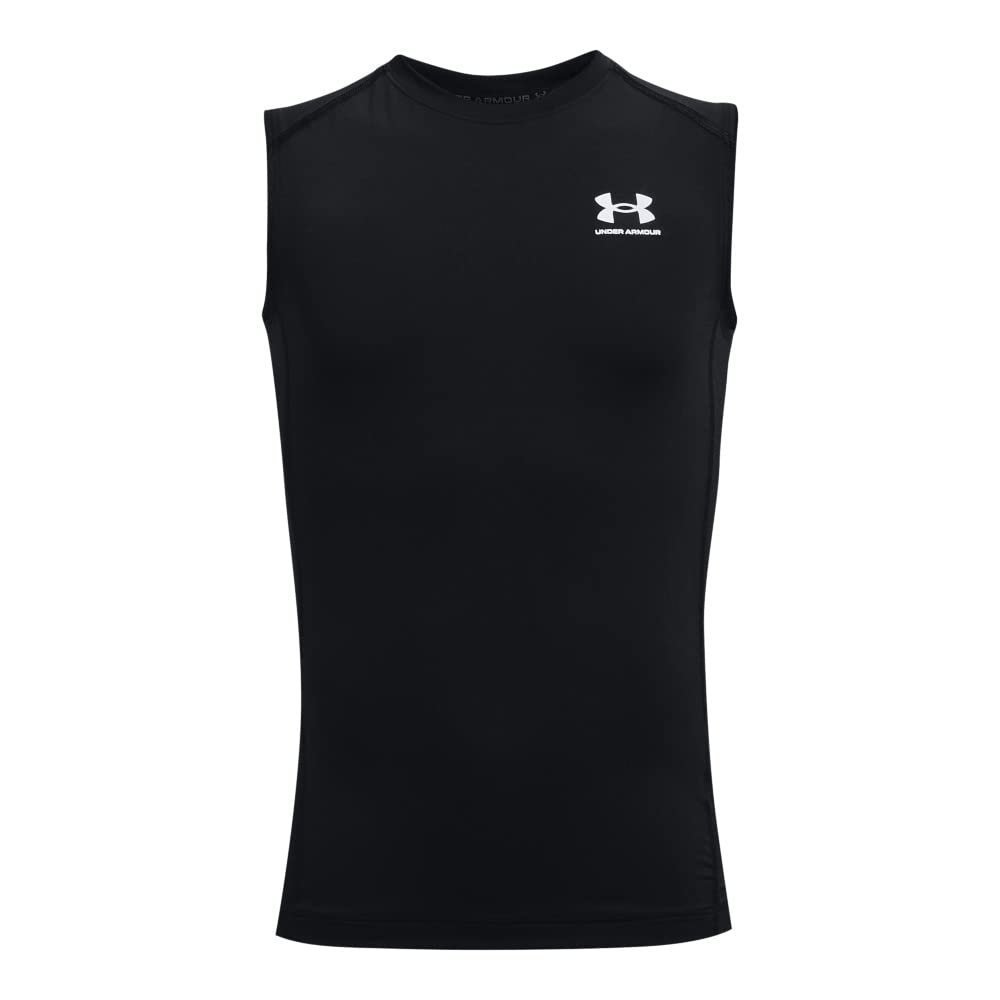 Under Armour Boys HeatGear Armour Sleeveless T-Shirt, Black (001)/White, Large