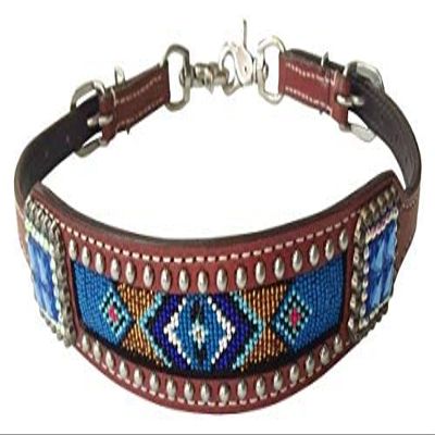 Showman Leather Wither Strap w/Blue Beaded Navajo Design