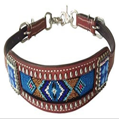 Showman Leather Wither Strap w/Blue Beaded Navajo Design