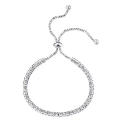 MVONCITY Women's Cluster Bolo Tennis Bracelet Adjustable Sparkling CZ Crystal Slip Full Diamond Halo Slider Pull Chain Bracelet