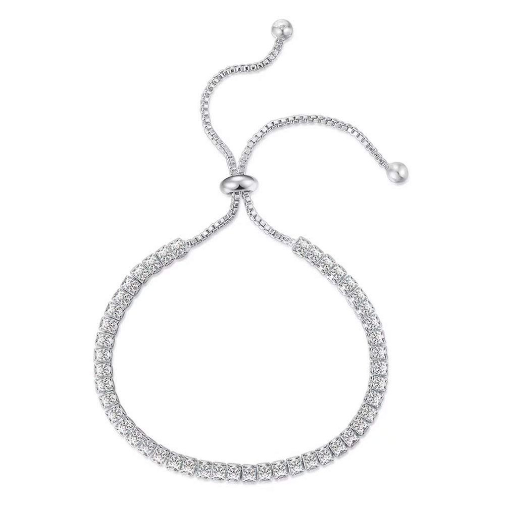 MVONCITY Women's Cluster Bolo Tennis Bracelet Adjustable Sparkling CZ Crystal Slip Full Diamond Halo Slider Pull Chain Bracelet