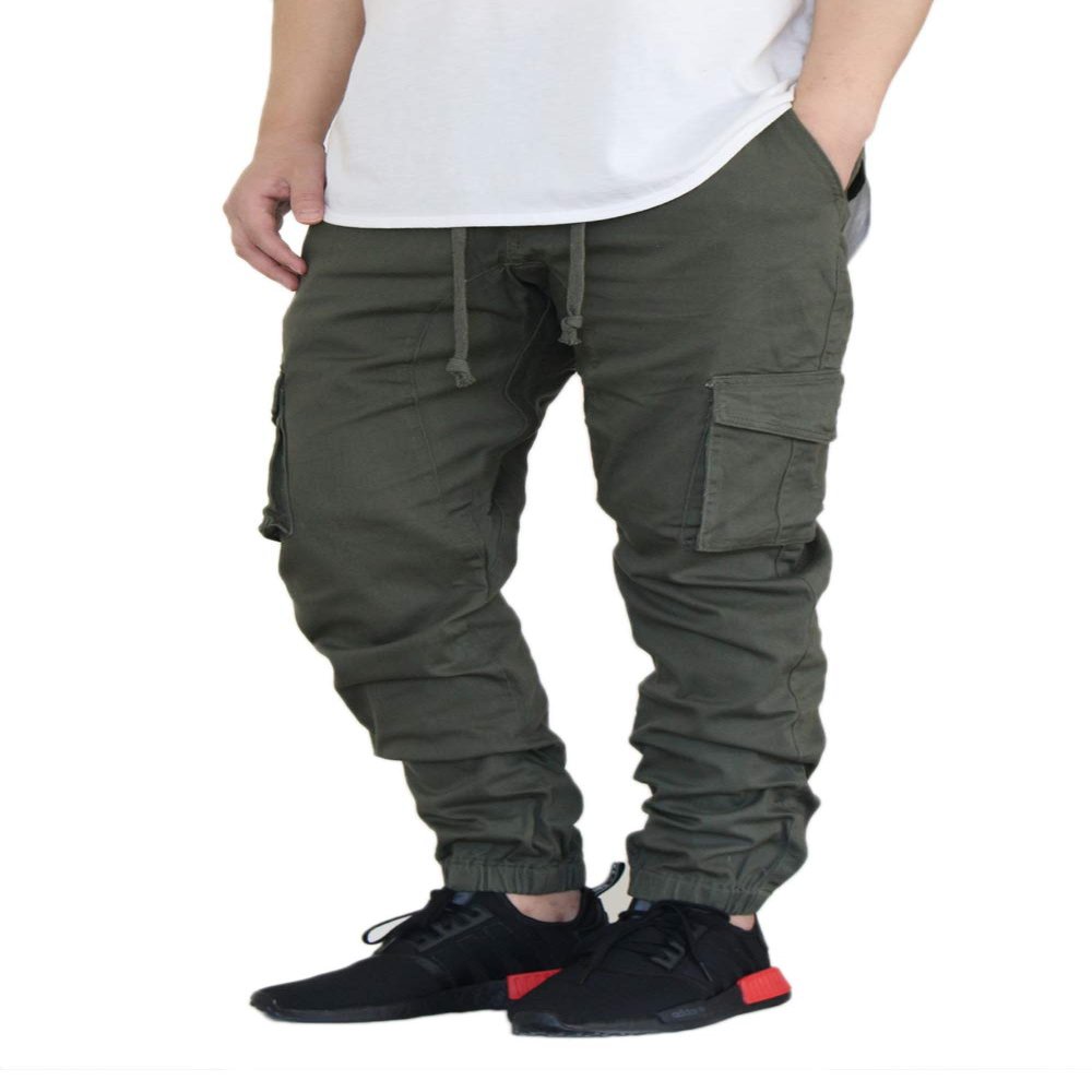 AIRNINE Men's Premium Twill Drop Crotch Jogger Pants S-5XL (Olive Cargo, 2X-Large)