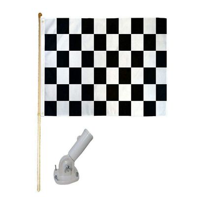 American Wholesale Superstore 5' Wood Flag Pole Kit W/Nylon White Bracket 3x5 Black White Checkered Poly Flag