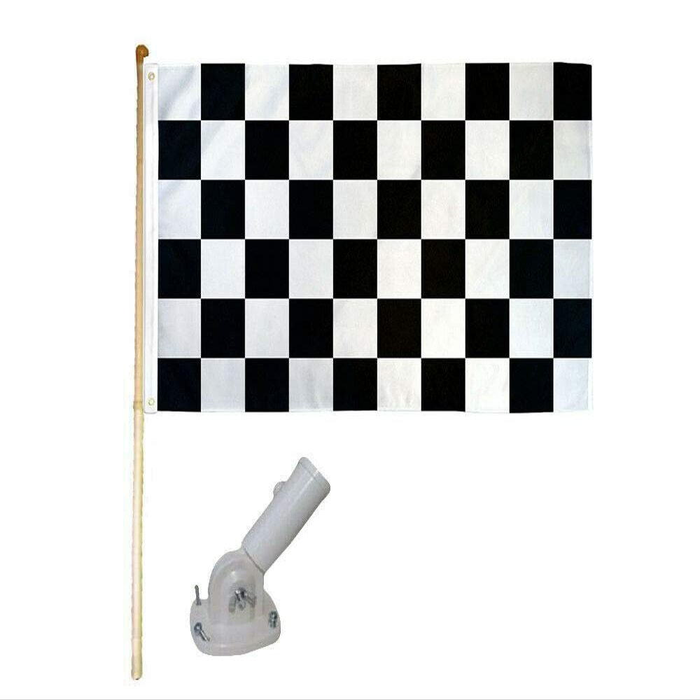 American Wholesale Superstore 5' Wood Flag Pole Kit W/Nylon White Bracket 3x5 Black White Checkered Poly Flag
