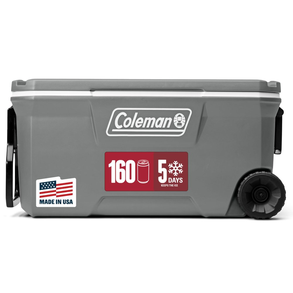 Coleman Classic Series Insulated Portable Rolling Cooler with Wheels, Leak-Resistant Outdoor Hard Cooler Keeps Ice up to 5 Days, 100-Quart