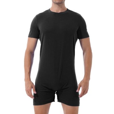 dPois Men's Short Sleeve Bodysuit Casual Sports Gymnastics Workout Dance Zipper Jumpsuit Black XX-Large