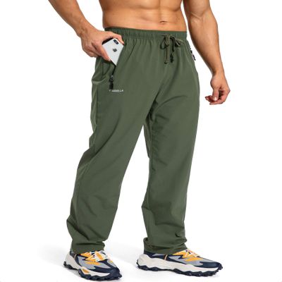 Pudolla Men's Workout Athletic Pants Elastic Waist Jogging Running Pants for Men with Zipper Pockets(Olive XX-Large)