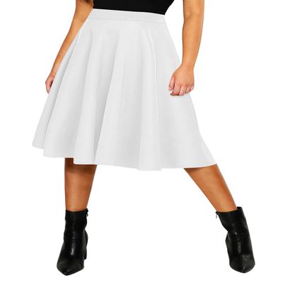 Urban CoCo Women's Basic Elastic Waist A-line Solid Pleated Flared Skirt (White, M)