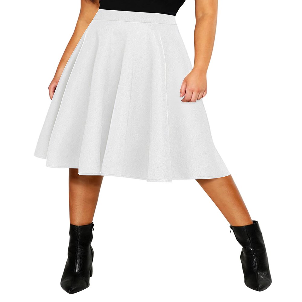 Urban CoCo Women's Basic Elastic Waist A-line Solid Pleated Flared Skirt (White, M)