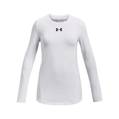 Under Armour Girls' Cozy Armour Long Sleeve Crew Neck T-Shirt, White (100)/Black, X-Small