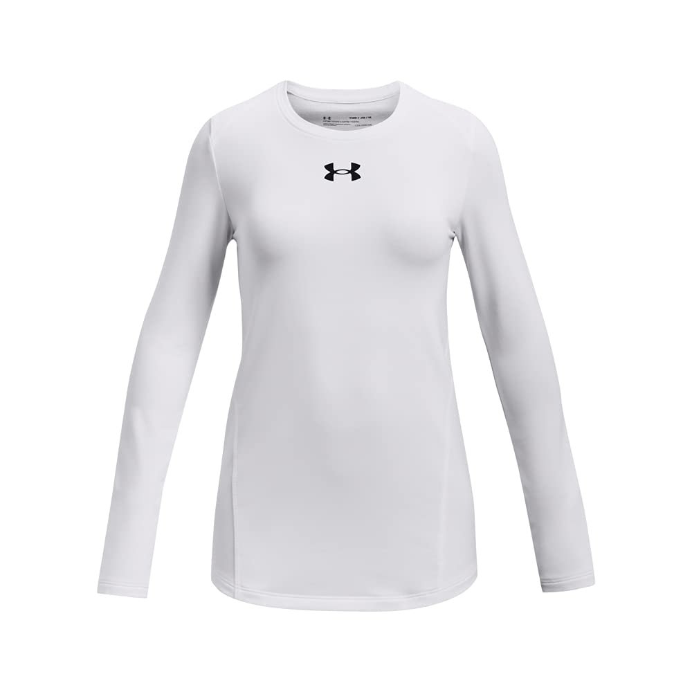 Under Armour Girls' Cozy Armour Long Sleeve Crew Neck T-Shirt, White (100)/Black, X-Small