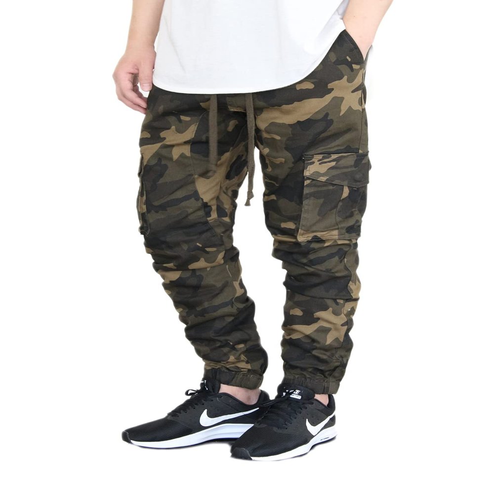 AIRNINE Men's Premium Twill Drop Crotch Jogger Pants S-5XL (Olive Camo Cargo, 2X-Large)