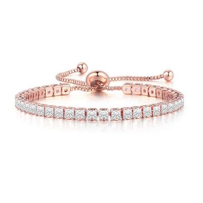 MVONCITY Women's Cluster Bolo Tennis Bracelet Adjustable Sparkling CZ Crystal Slip Full Diamond Halo Slider Pull Chain Bracelet