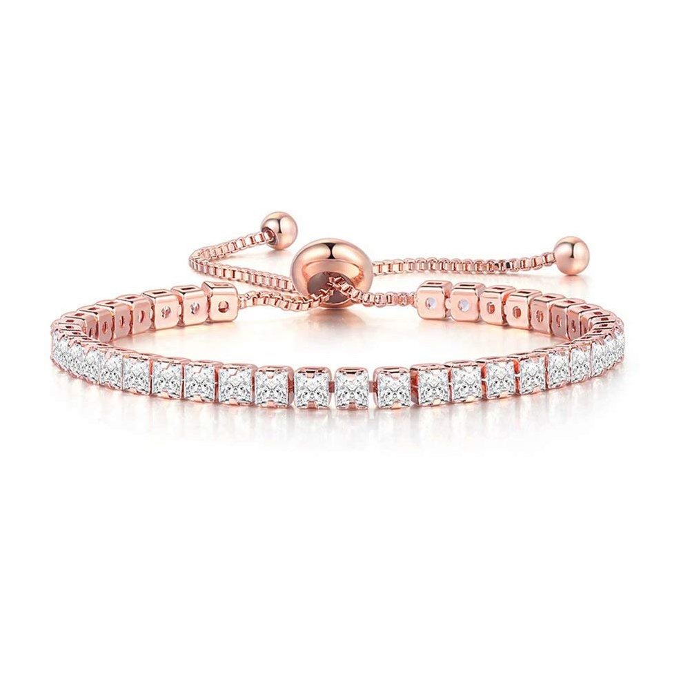 MVONCITY Women's Cluster Bolo Tennis Bracelet Adjustable Sparkling CZ Crystal Slip Full Diamond Halo Slider Pull Chain Bracelet