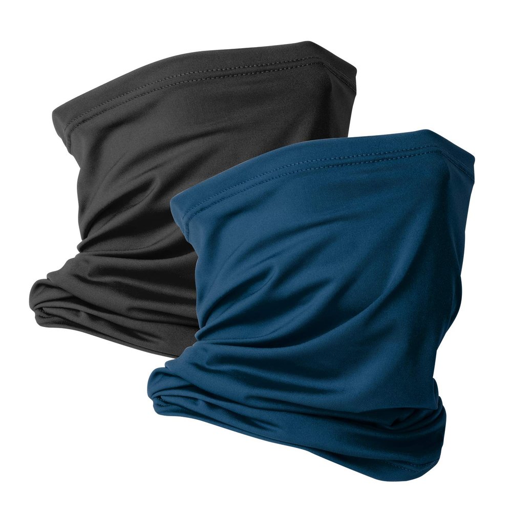 VULKIT 2 Pack Neck Gaiter Face Mask Scarf Reusable Bandanas Tube UV Protection Headwear Balaclava Outdoor Sport for Men and Women Black Prussian Blue
