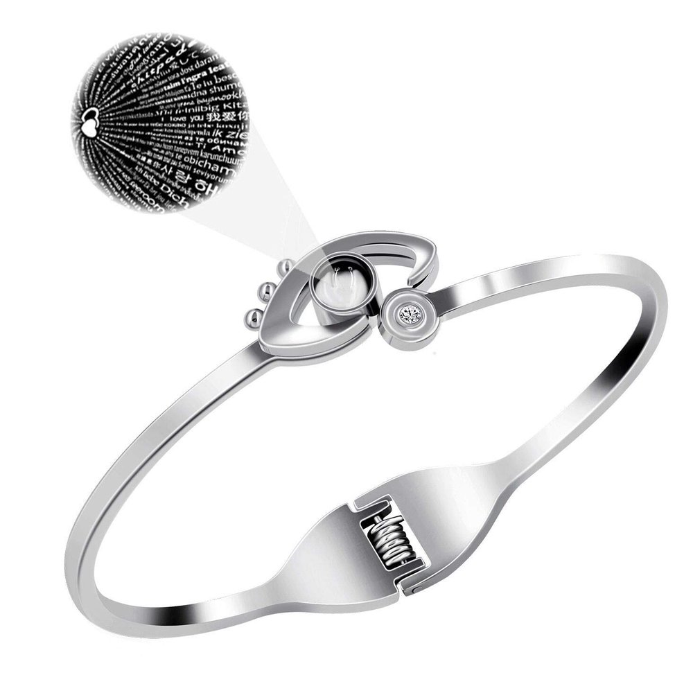 100 Languages I Love You Bracelets for Women Evil Eye Bangle Love Cuff Bangle for Couples Bracelets Y991 (White)