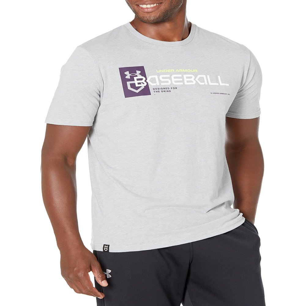 Under Armour Men's Baseball Wordmark T-Shirt, Mod Gray Light Heather (012)/White, Medium