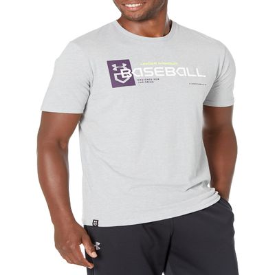 Under Armour Men's Baseball Wordmark T-Shirt, Mod Gray Light Heather (012)/White, Large