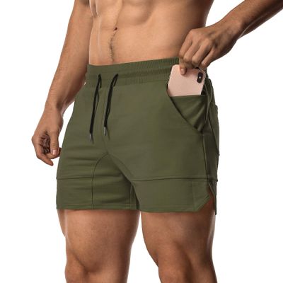 EVERWORTH Men's Workout Shorts Fitness Bodybuilding Running Fitted Short Gym Training Jogging Short Pants with Zipper Pocket and Towel Loop Green US XL Tag 3XL