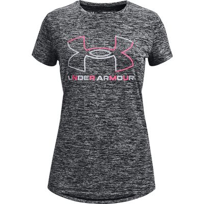 Under Armour Girls Tech Big Logo Twist Short Sleeve T-Shirt, Black (001)/Cerise, Youth Medium