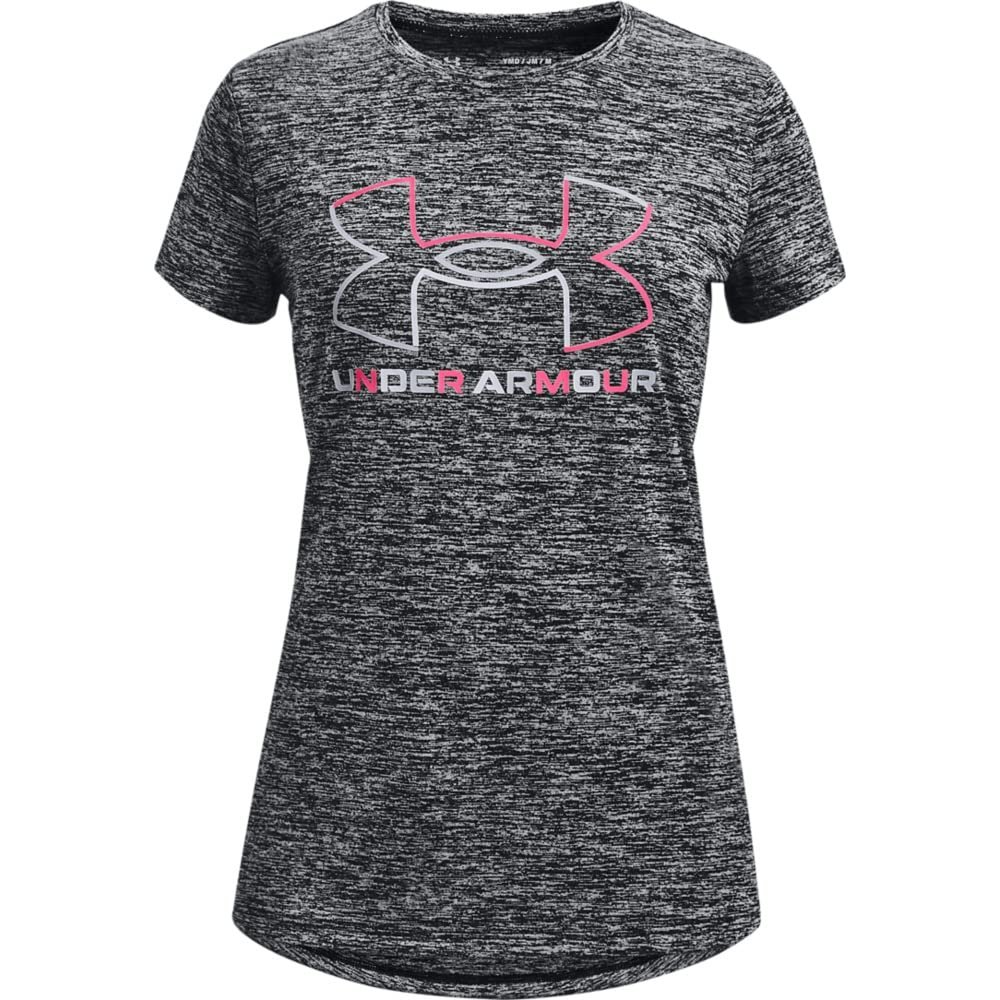 Under Armour Girls Tech Big Logo Twist Short Sleeve T-Shirt, Black (001)/Cerise, Youth Medium