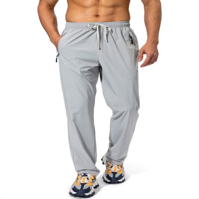 Pudolla Men's Workout Athletic Pants Elastic Waist Jogging Running Pants for Men with Zipper Pockets(Light Grey Large)
