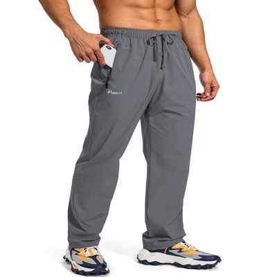 Pudolla Men's Workout Athletic Pants Elastic Waist Jogging Running Pants for Men with Zipper Pockets (Dark Grey Small)