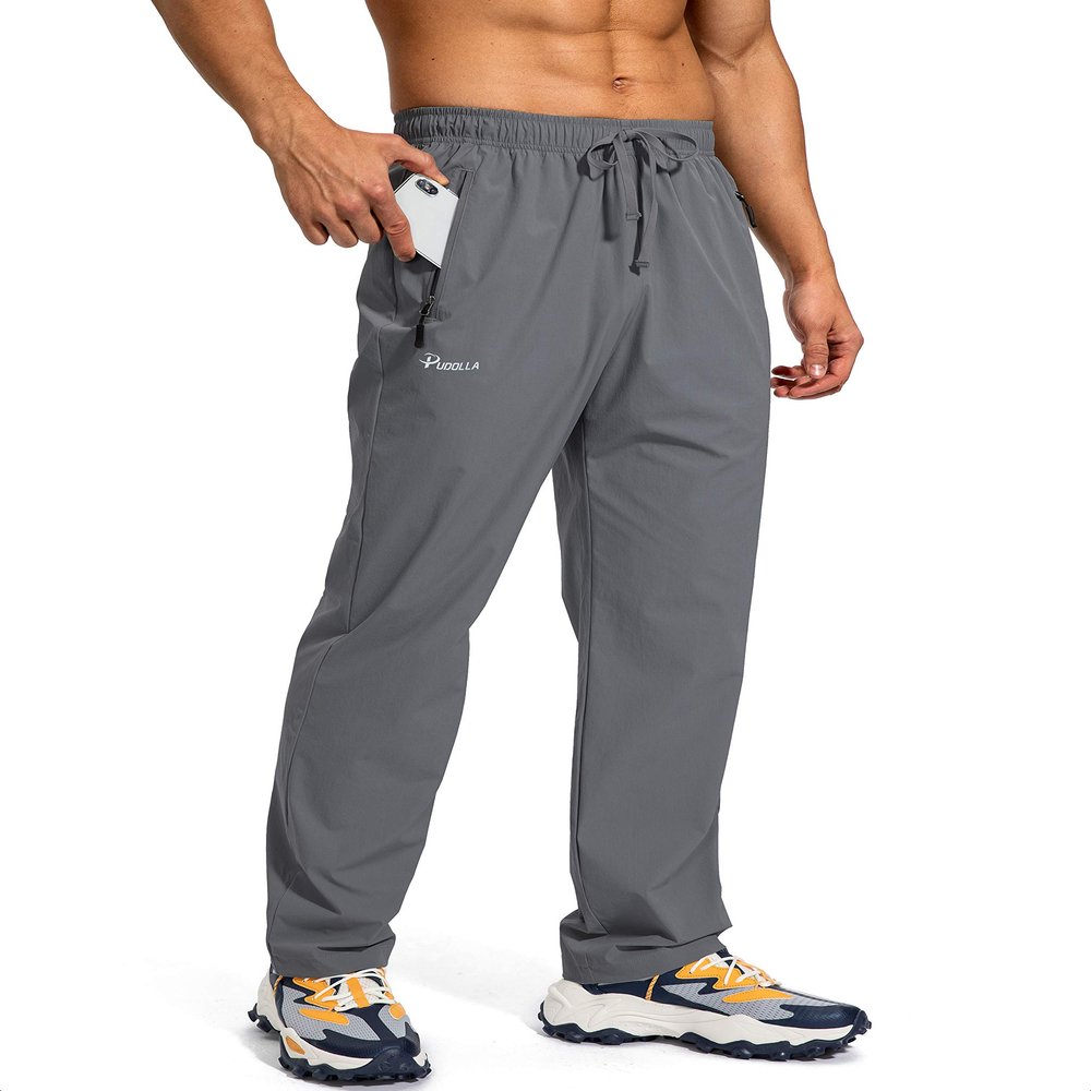 Pudolla Men's Workout Athletic Pants Elastic Waist Jogging Running Pants for Men with Zipper Pockets (Dark Grey Small)