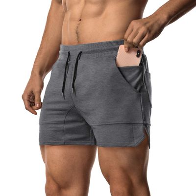 EVERWORTH Men's Workout Shorts Fitness Bodybuilding Running Fitted Short Gym Training Jogging Short Pants with Zipper Pocket and Towel Loop Grey US S Tag L
