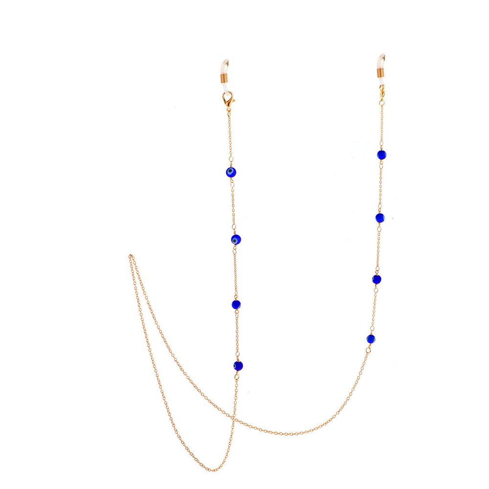 Colorful Evil Eyes Face Mask Holder Chain Lanyards Eyeglass Glasses Strap Around Neck Turkish Lucky Symbol Face Mask Retainer Necklace Accessory Anti-lost Mask Leash Jewelry-C gold blue