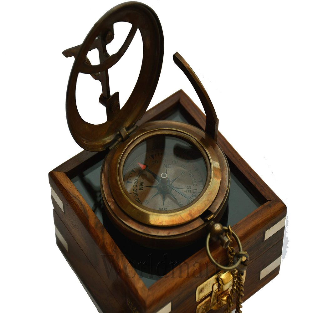 Brass Nautical Sundial Compass - Personalized Antique Brass Compass, Groomsmen & Wedding Gift, Hiking & Corporate Gift