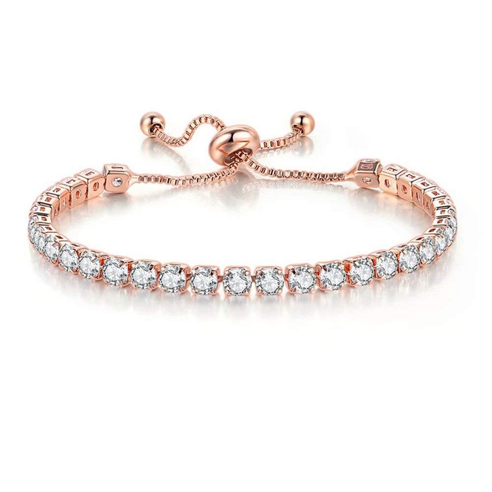 MVONCITY Women's Cluster Bolo Tennis Bracelet Adjustable Sparkling CZ Crystal Slip Full Diamond Halo Slider Pull Chain Bracelet