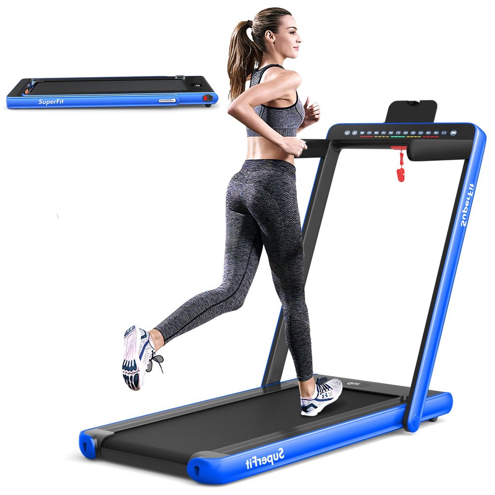 Byroce Adjustable Folding Treadmill, 2.25HP Speed Adjustable Under-Desk Electric Treadmill with Folding Handrails, Bluetooth Speaker, Remote Control and LED Display, Use Jogging Machine (Blue)