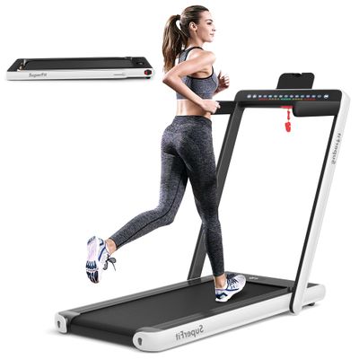 Byroce Adjustable Folding Treadmill, 2.25HP Speed Adjustable Under-Desk Electric Treadmill with Folding Handrails, Bluetooth Speaker, Remote Control and LED Display, Use Jogging Machine (White)
