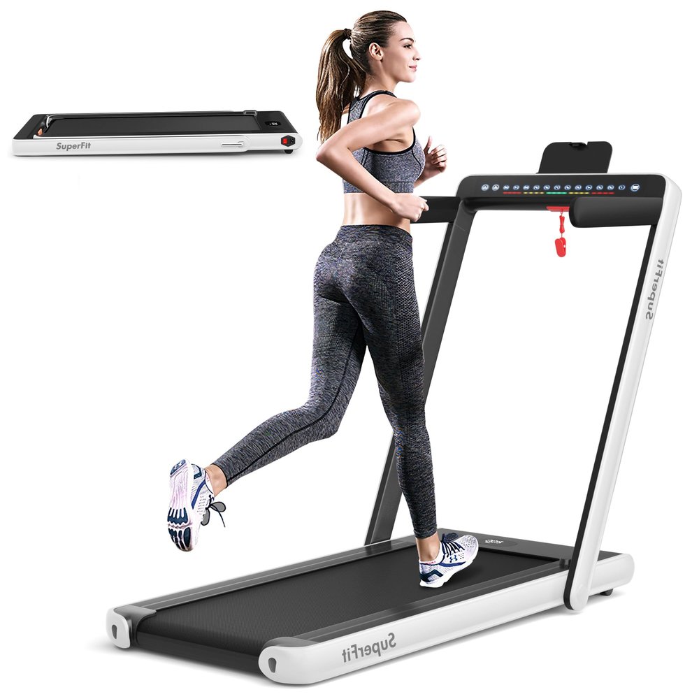 Byroce Adjustable Folding Treadmill, 2.25HP Speed Adjustable Under-Desk Electric Treadmill with Folding Handrails, Bluetooth Speaker, Remote Control and LED Display, Use Jogging Machine (White)