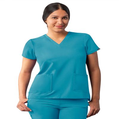 Adar Uniforms Addition Scrubs for Women - Modern V-Neck Top - A6008 - Teal Blue - 2X